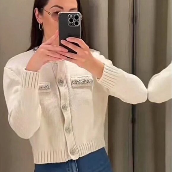 ZARA Jewel Plain Knit Cardigan NWT - Picture 2 of 9